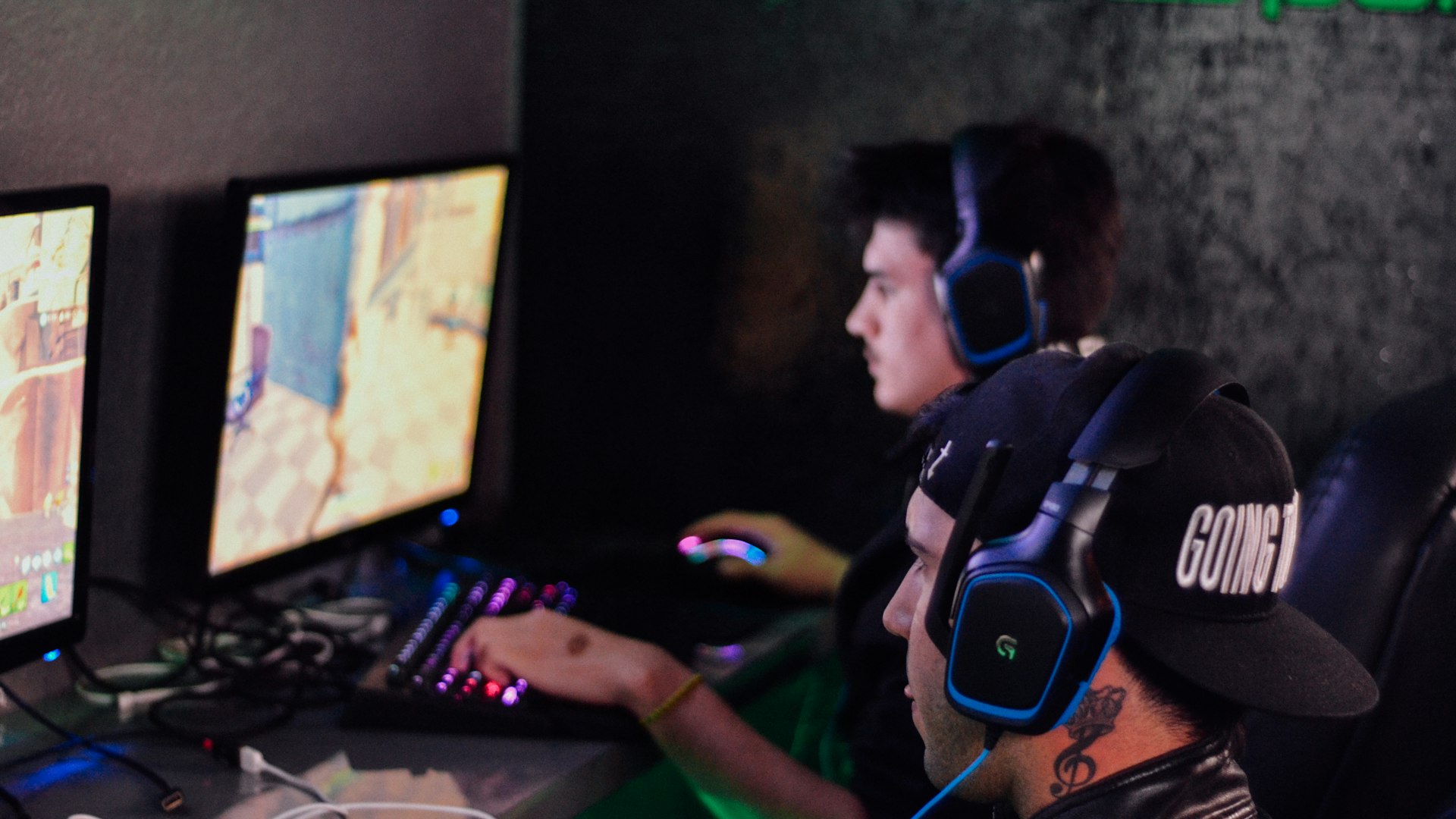 Pro gaming raid team in a neon-lit battlestation